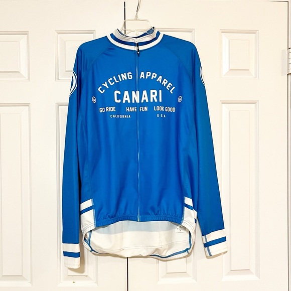 CANARI Men's Cycling Apparel blue & white full zip long sleeve cycling jersey XL - Picture 9 of 14